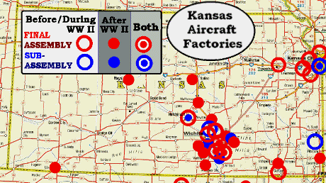 Kansas Aircraft Factories, past & present - CLICK ON MAP TO ENLARGE