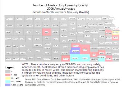 Kansas Aircraft Factory employment, Averages - CLICK ON MAP TO ENLARGE