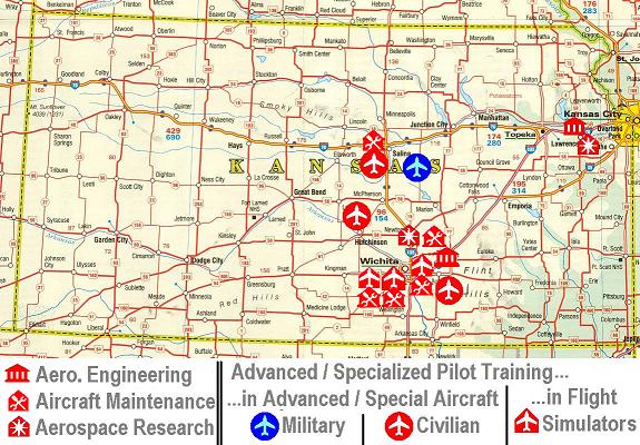 Kansas Aviation education & research centers - CLICK ON MAP TO ENLARGE