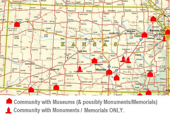 Kansas Aviation & Space Museums, Memorials & Monuments. - CLICK ON MAP TO ENLARGE
