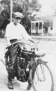 Tubal Claude Ryan, on his motorcycle, in Parsons, Kansas hometown;  CLICK TO ENLARGE & EXPAND